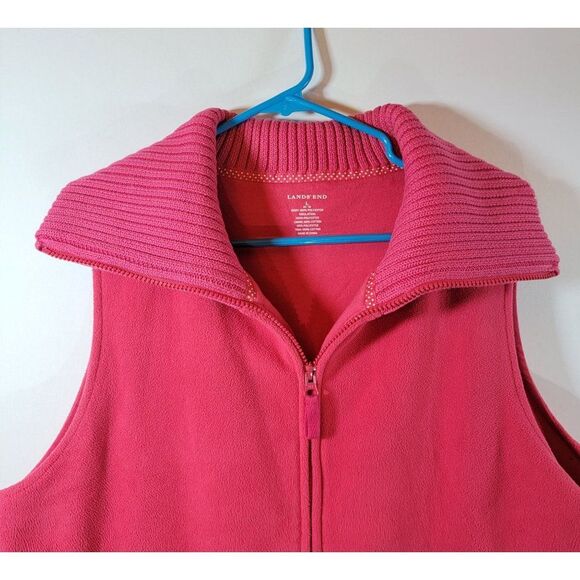 Lands End Womens Large Pink Ribbed Knit Neck Full Zip Lined Winter Vest - Picture 3 of 5